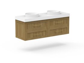 Kado Lux Drawer Vanity Unit Wall Hung 1500 Double Bowl Statement Top 4 Drawers (No Basin)
