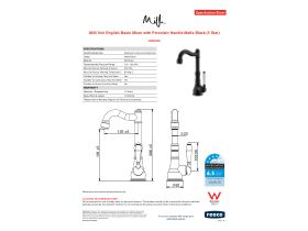 Specification Sheet - Milli Voir English Basin Mixer with Porcelain Lever Handle Matte Black (5 Star)