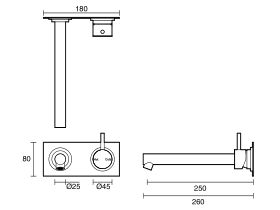 Technical Drawing - Scala Bath Mixer Tap Outlet System Straight 250mm Right Hand Operation