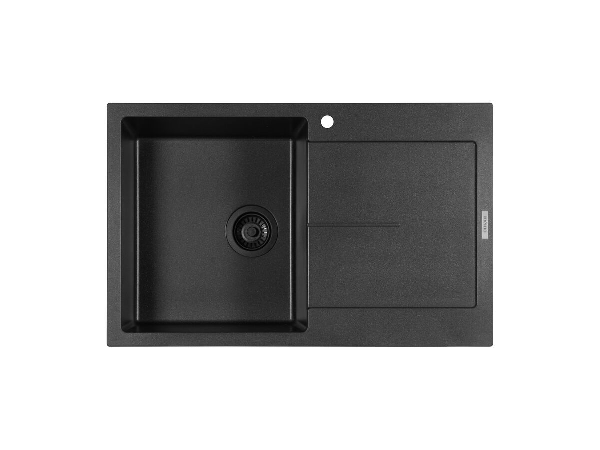 Memo Freya Single Bowl Sink 1 Taphole Left Hand Bowl with Drainer Granite Black