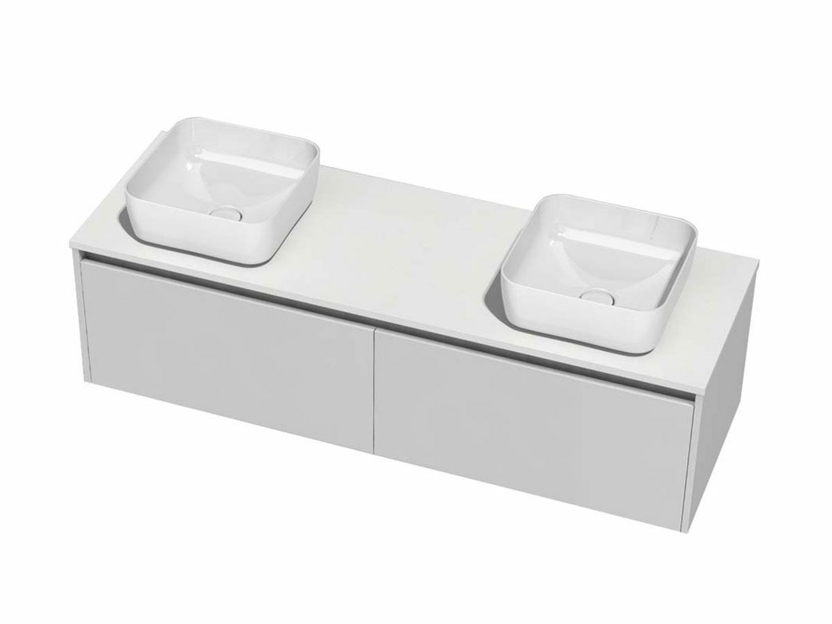 Kayla Wall Hung Vanity Unit 1200 2 Drawers Cherry Pie Square Basin Double Bowl White