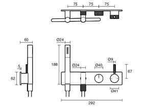 Technical Drawing - Milli Etch Shower Mixer Tap System with Hand Shower (3 Star)