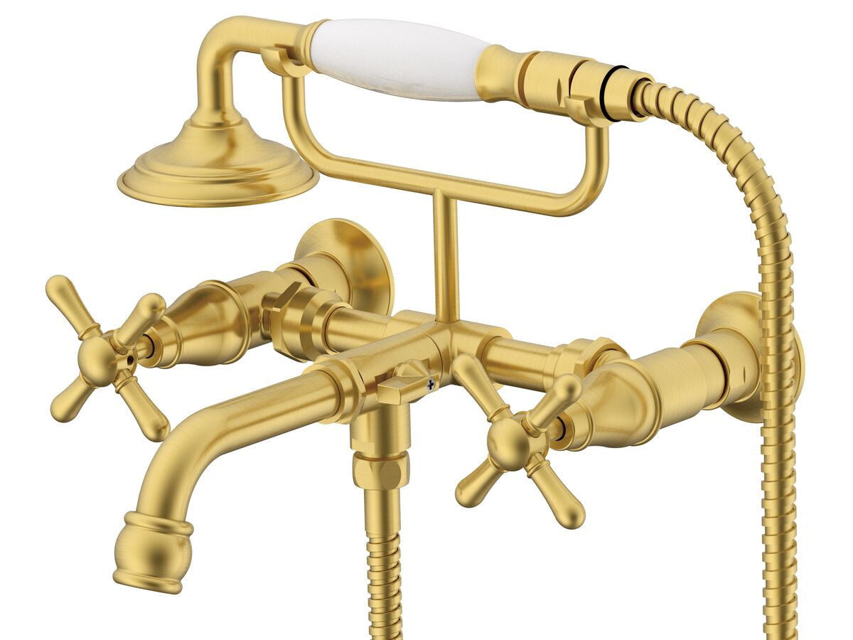 Milli Voir Wall Mounted Telephone Bath Set Cross Handles Brushed Gold ...