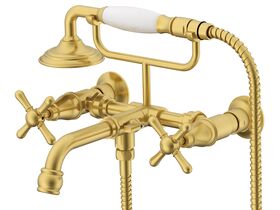 Milli Voir Wall Mounted Telephone Bath Set Cross Handles Brushed Gold (3 Star)