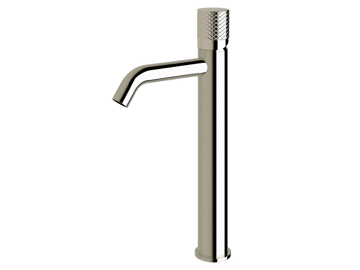 Milli Pure Extended Basin Mixer Tap Curved Spout with Diamond Textured Handle Chrome (5 Star)