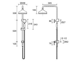 Milli Monument Twin Rail Shower with Bottom Rail Water Inlet (3 star)