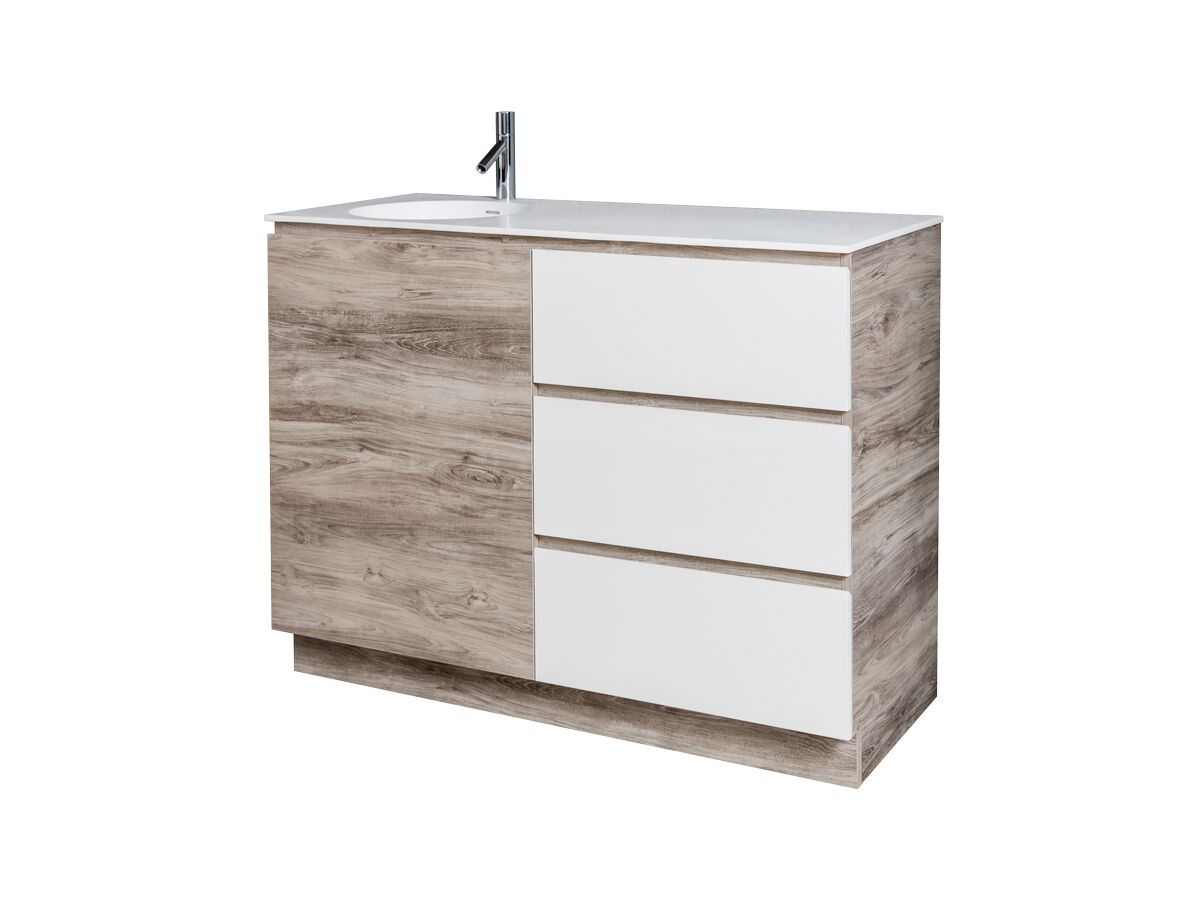 Cibo Habitat 1200mm Floor Mount Vanity Unit 1 Door 3 Drawers From