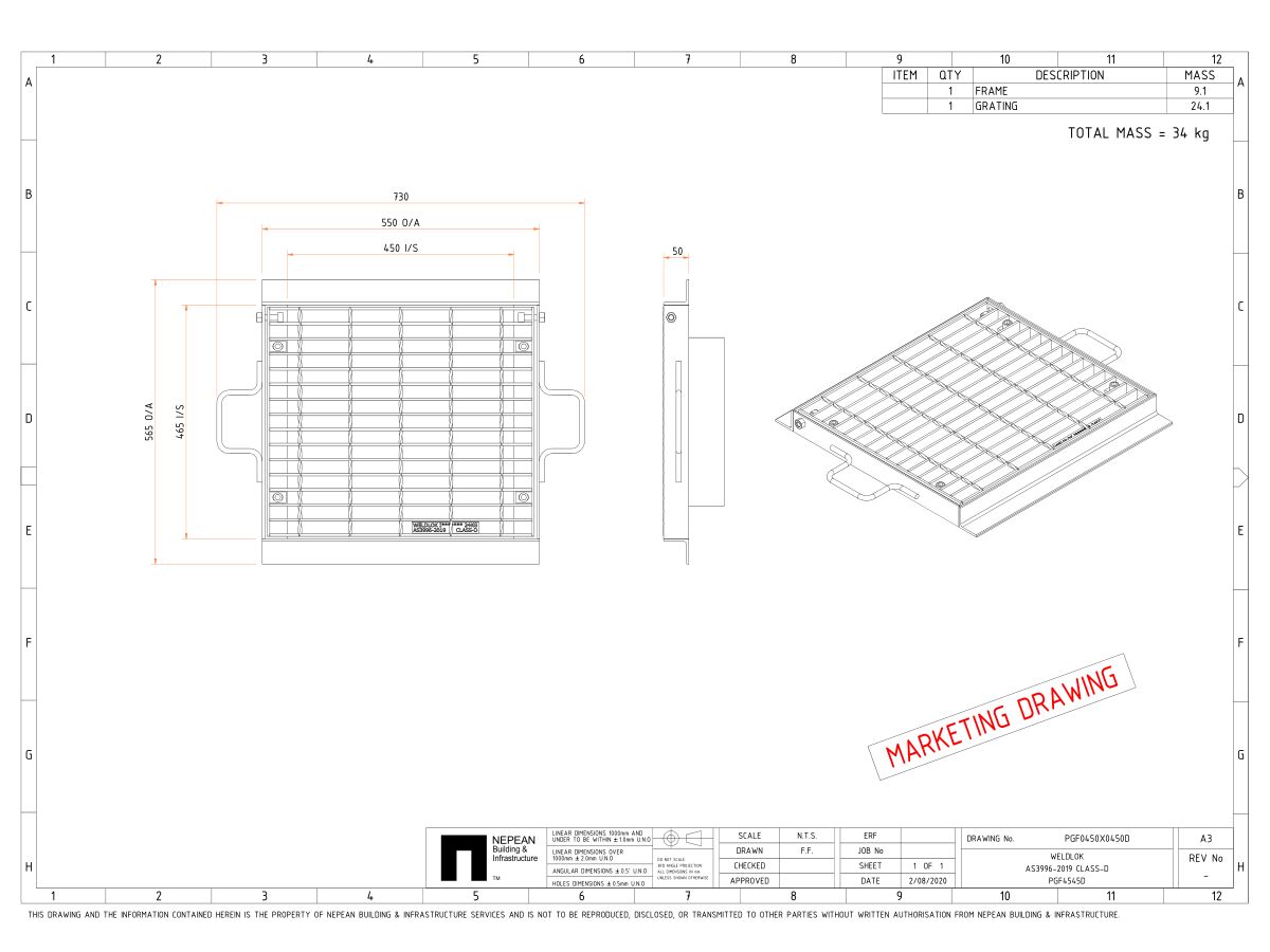 Steel Grate & Frame Galvanized 450mm x 450mm "D" CastIn from Reece