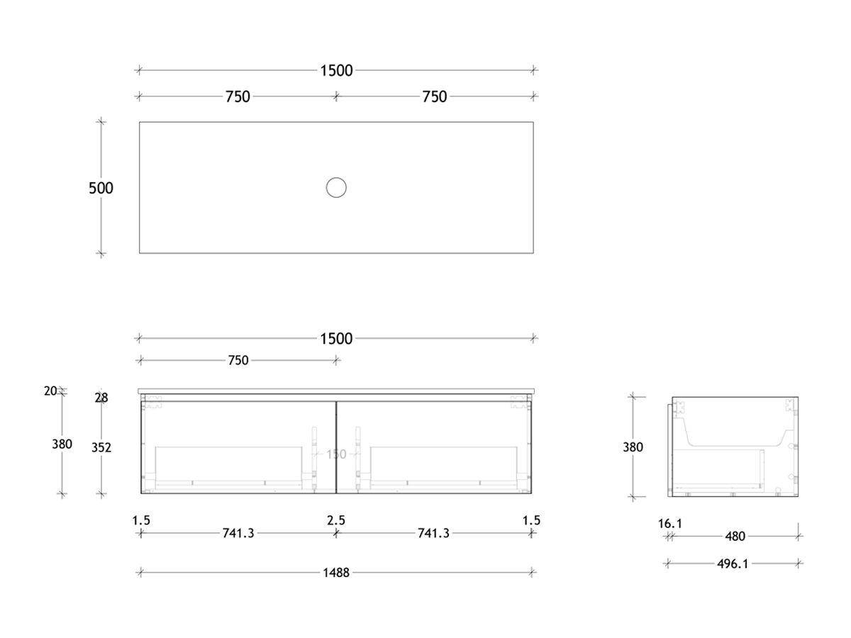 Posh Domaine Plus AllDrawer 1500 SingleBowl Wall Hung Vanity Unit