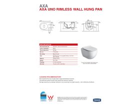 Specification Sheet - AXA Uno Wall Hung Rimless Pan Soft Close Quick Release Seat White (4 Star)