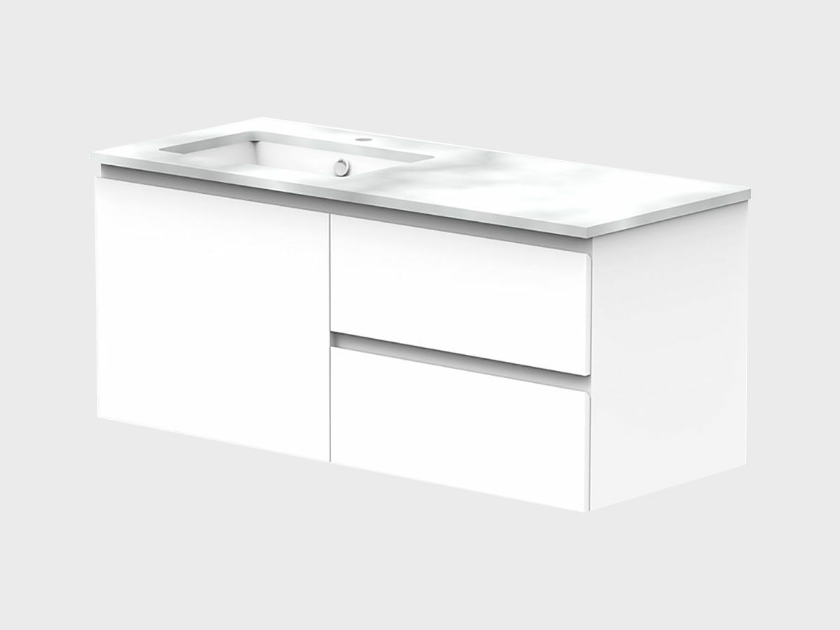 ADP Essence MKII Vanity Unit Offset Wall Hung 1 Door 2 Draws No Basin 1200