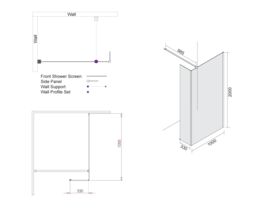 Kado Lux Fixed Shower Screen Panel with Slide Panel and Wall Support 1000mm Chrome