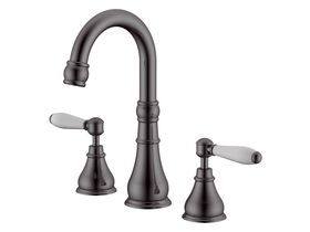 Milli Voir Basin Set Lever Handle with Porcelain Handles Brushed Gunmetal (5 Star)