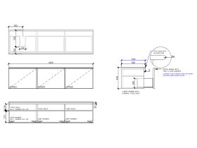 Technical Drawing - ISSY Adorn Above Counter / Semi Inset Wall Hung Vanity Unit with Three Drawers & Internal Shelves with Petite Handle 1800mm x 500mm x 450mm OFFSET LEFT