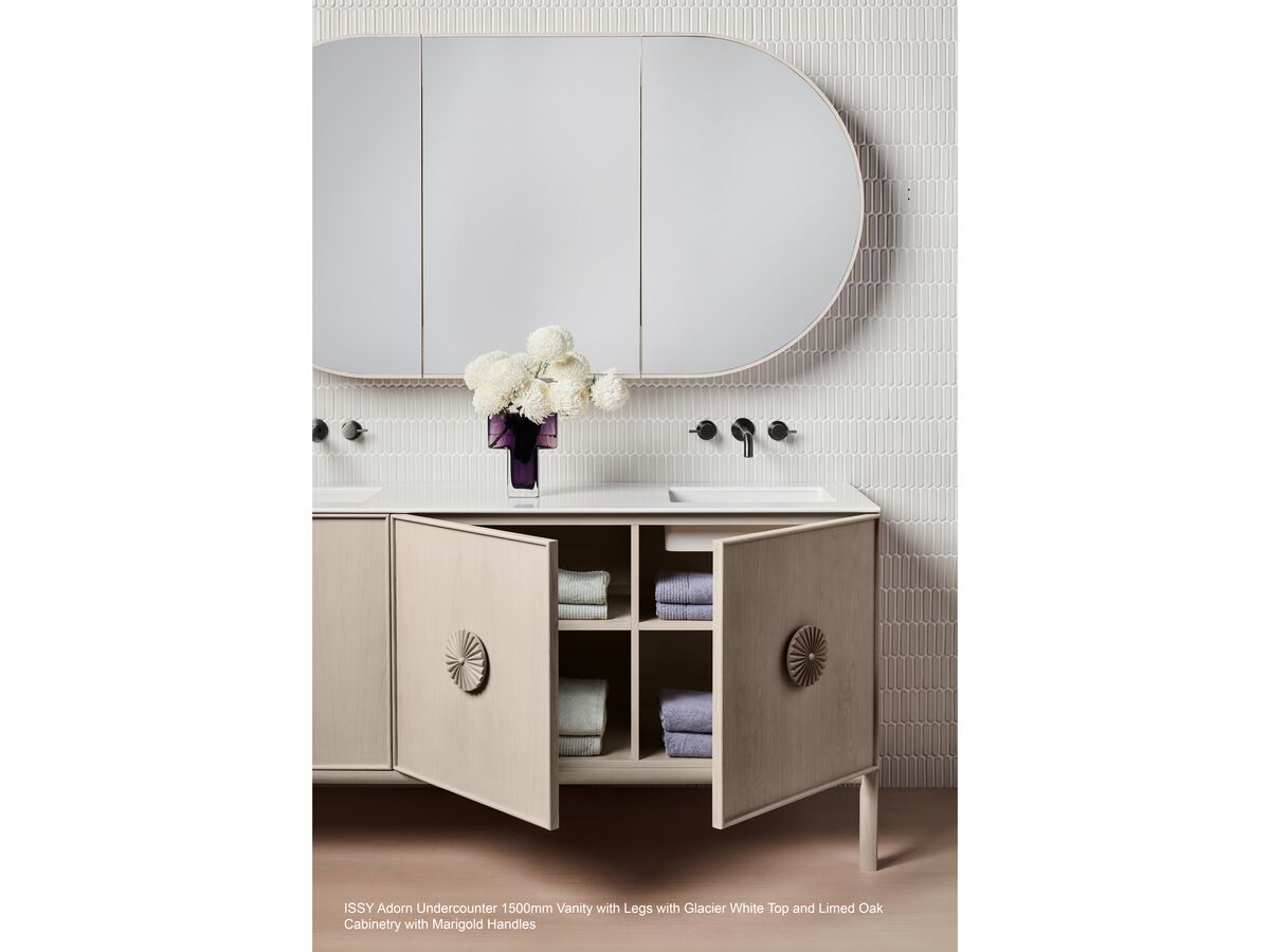 Adorn 4 vanity with Rosette handle and Halo shaving cabinet landscape - Limed Oak