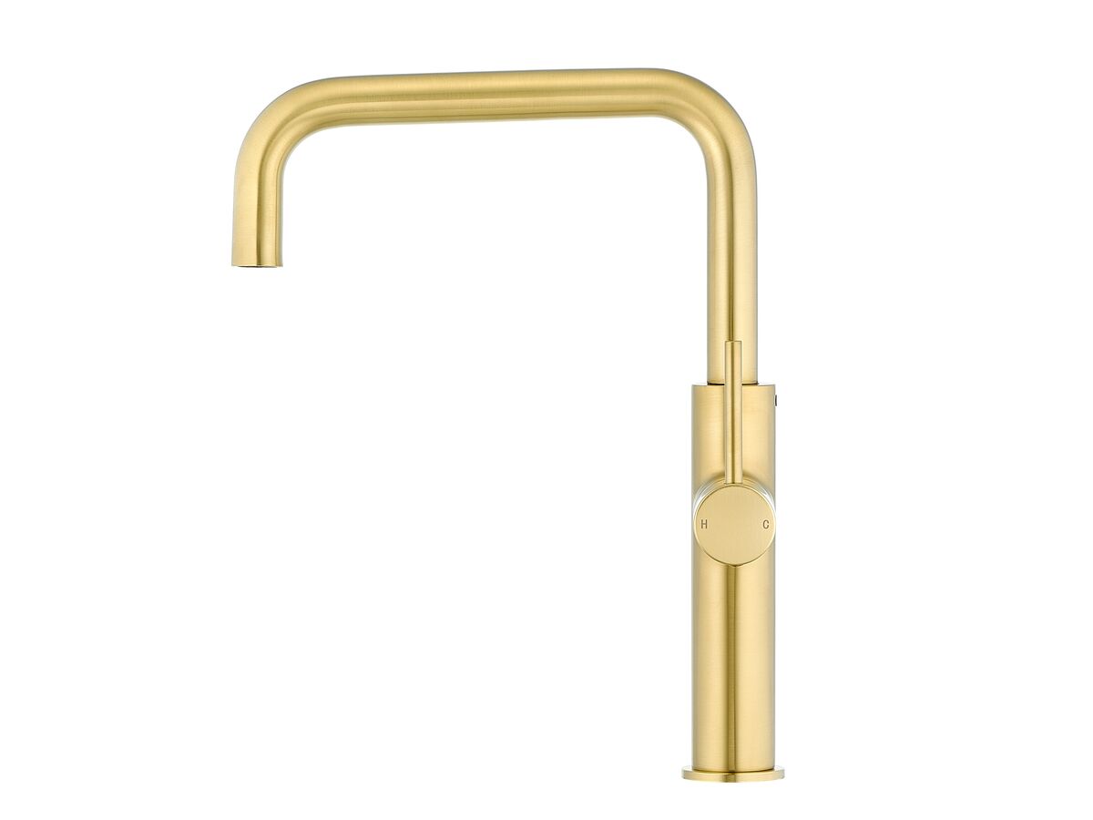 Mizu Drift Gooseneck Sink Mixer Tap Square Brushed Brass (5 Star)