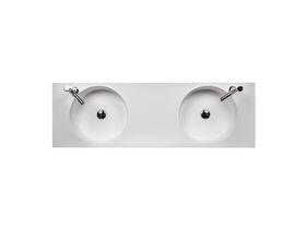 Omvivo Neo Solid Surface Wall Basin Double Bowl 2 Taphole 1400mm White