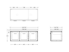 Kado Lux Door Vanity Unit Wall Hung 1200 Double Bowl Statement Top 3 Doors (No Basin)