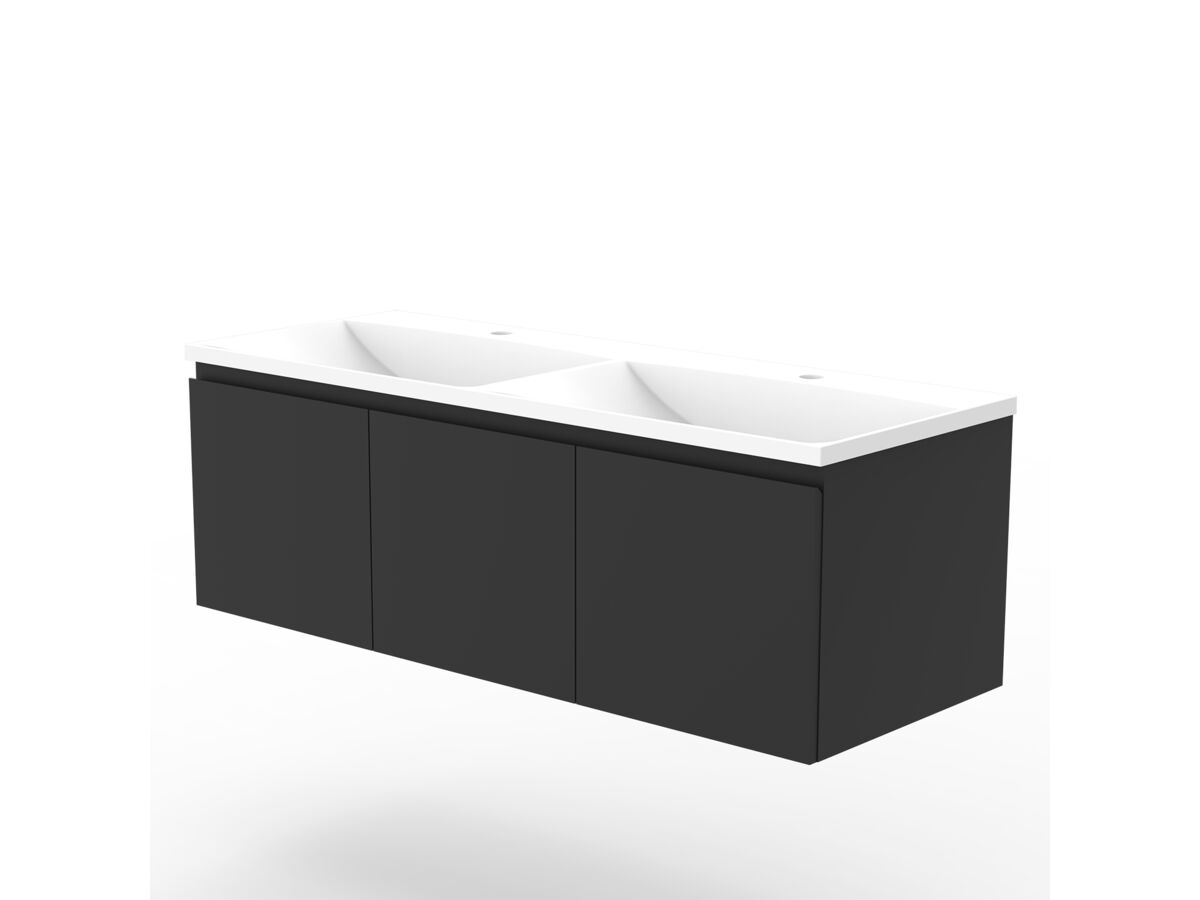 ADP Bayo Vanity Unit Wall Hung 3 Drawer 1 Internal Drawer Double Bowl 2 Taphole 1200mm