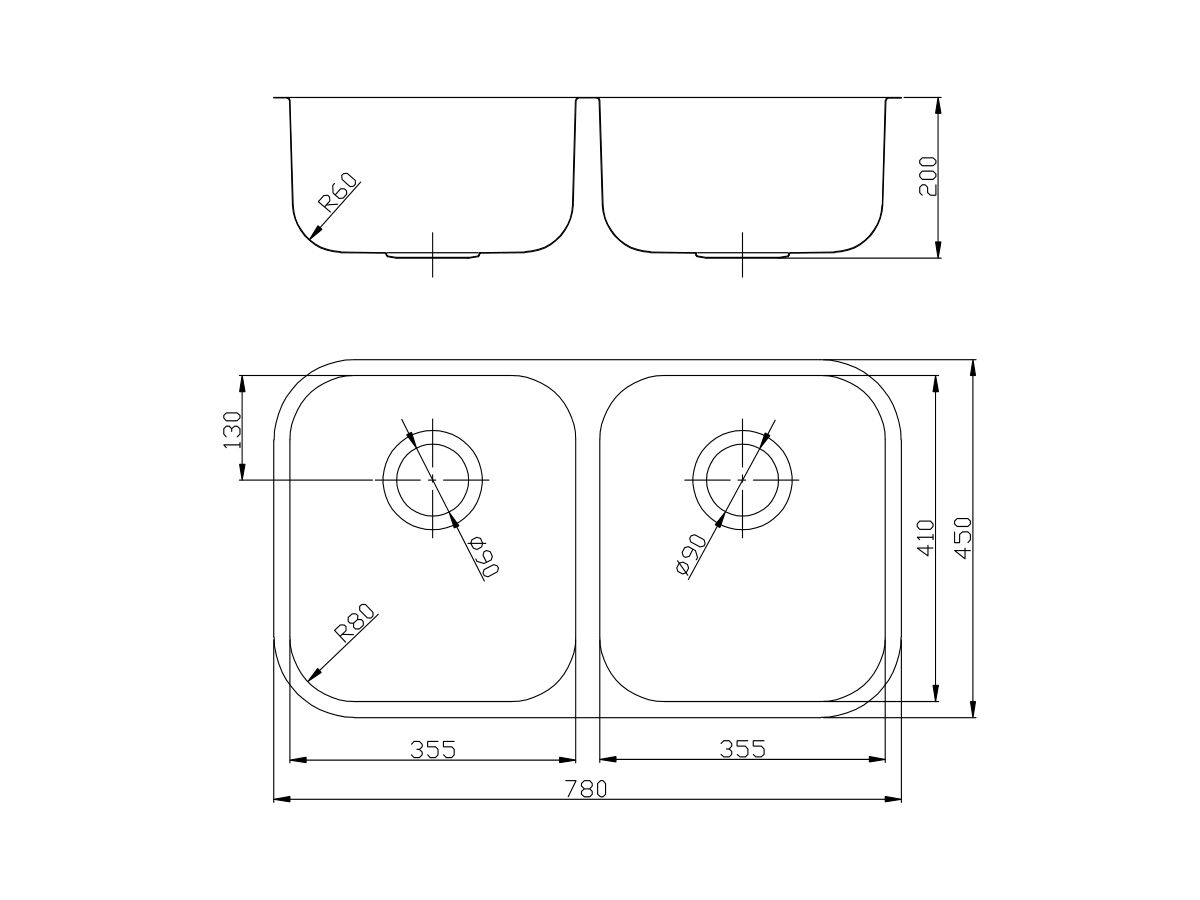 Posh Solus MK3 Double Bowl Undermount Sink, No Taphole, Stainless Steel