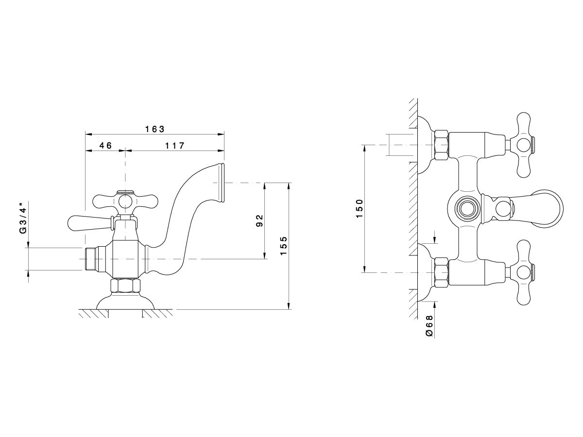 Classic Provincial Exposed Bath Set with Diverter Chrome