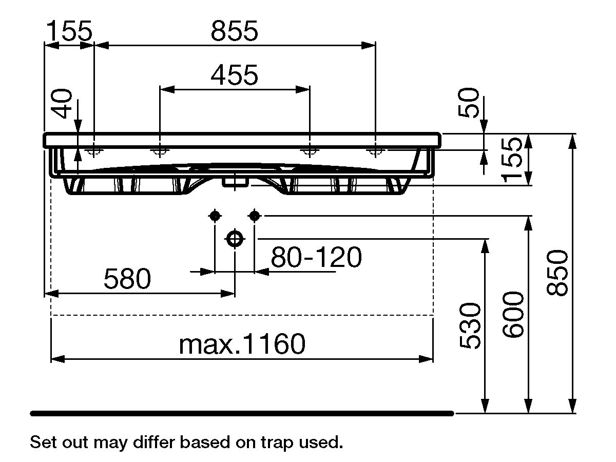 LAUFEN Palomba Wall Basin 1 Taphole 1200x500mm White