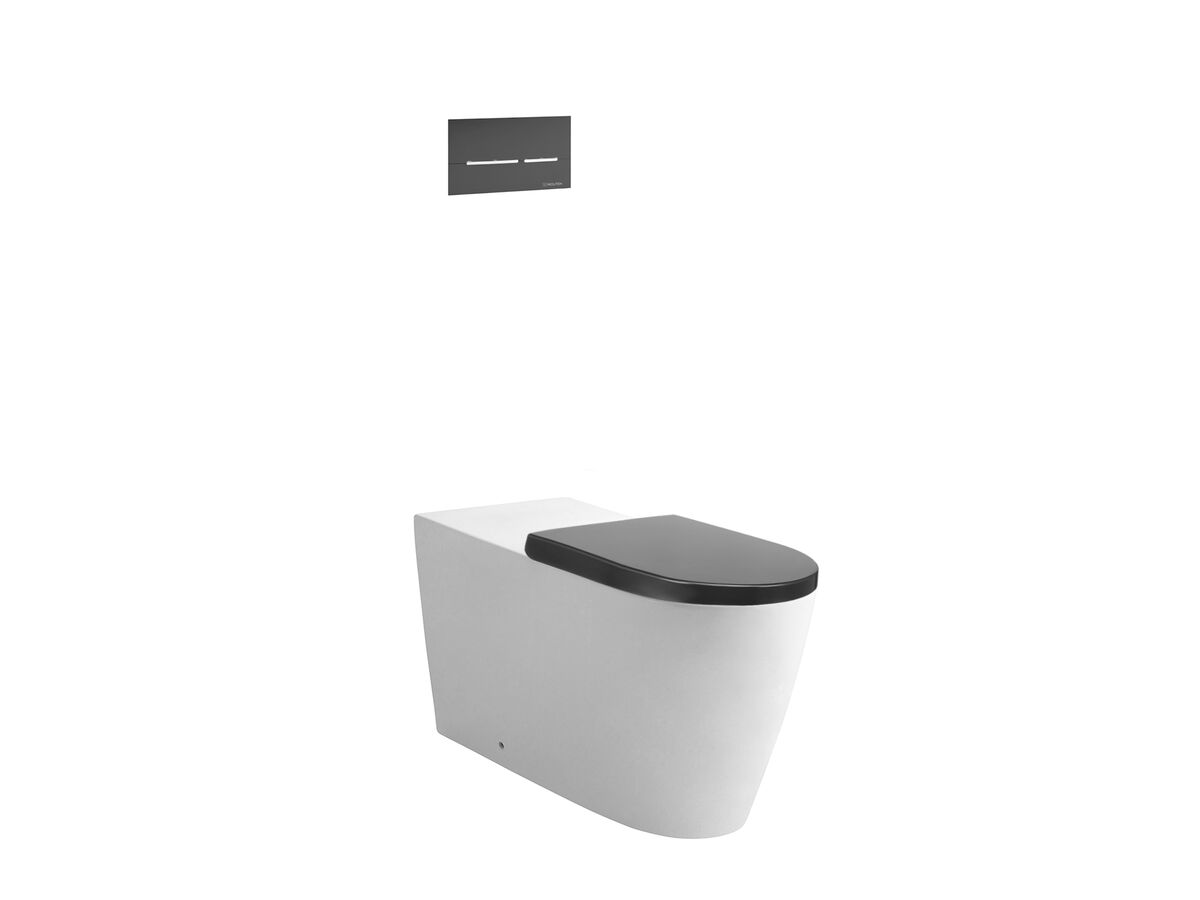 Wolfen 800 Back to Wall Inwall Toilet Suite with Double Flap Seat Grey, Raised Height Button & Plate Grey, Hideaway+ Inwall Cistern (4 Star)