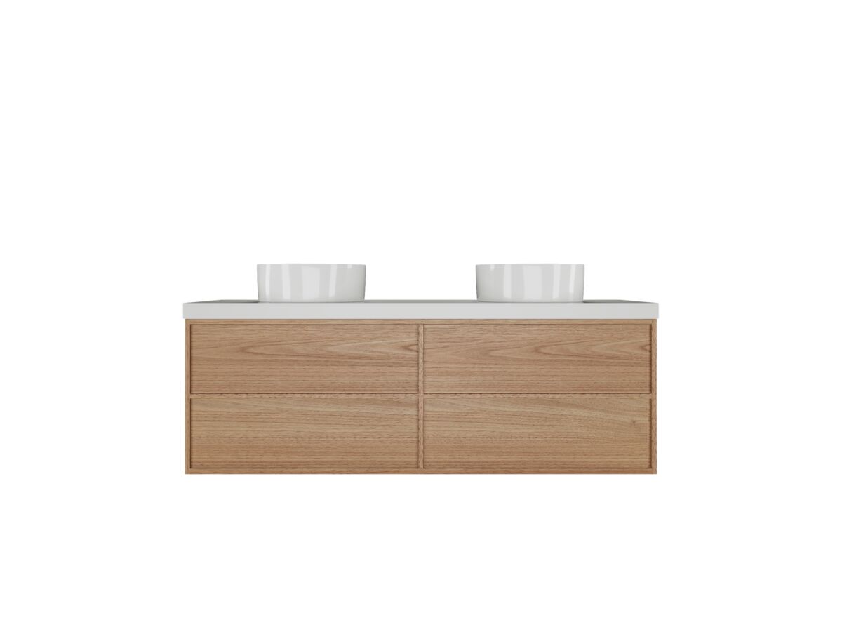 Kado Aspect Wall Hung Vanity Unit 1500mm Double Bowl 4 Drawer Corian 50mm Top