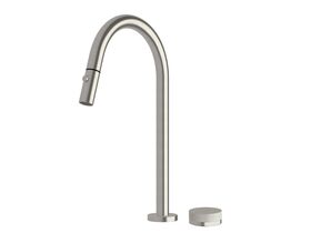 Milli Pure Progressive Sink Mixer Tap Set with Pull Out Spray and Linear Textured Handle Brushed Nickel (4 Star)