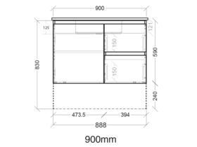 Posh Solus Vanity Unit with Kick (Acrylic Top) 1 Door, 2 Drawers 900mm