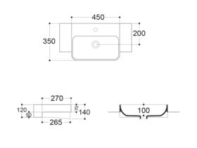 AXA Sheer Semi Recessed Basin 1 Taphole 450 x 350mm White