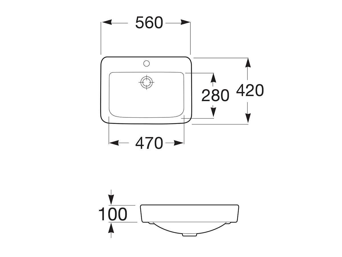Senso Square Semi Recessed Basin 560 1 Tap Hole White