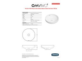 Specification Sheet - Omvivo Venice Compact 400 Counter Basin Round with Overflow Solid Surface White