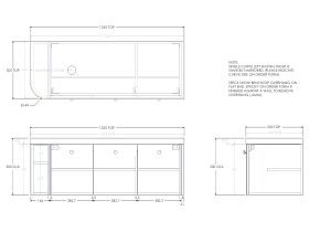 Technical Drawing - Kado Era 50mm Durasein Statement Top Single Curve All Door 1350mm Wall Hung Vanity with Left Hand Basin