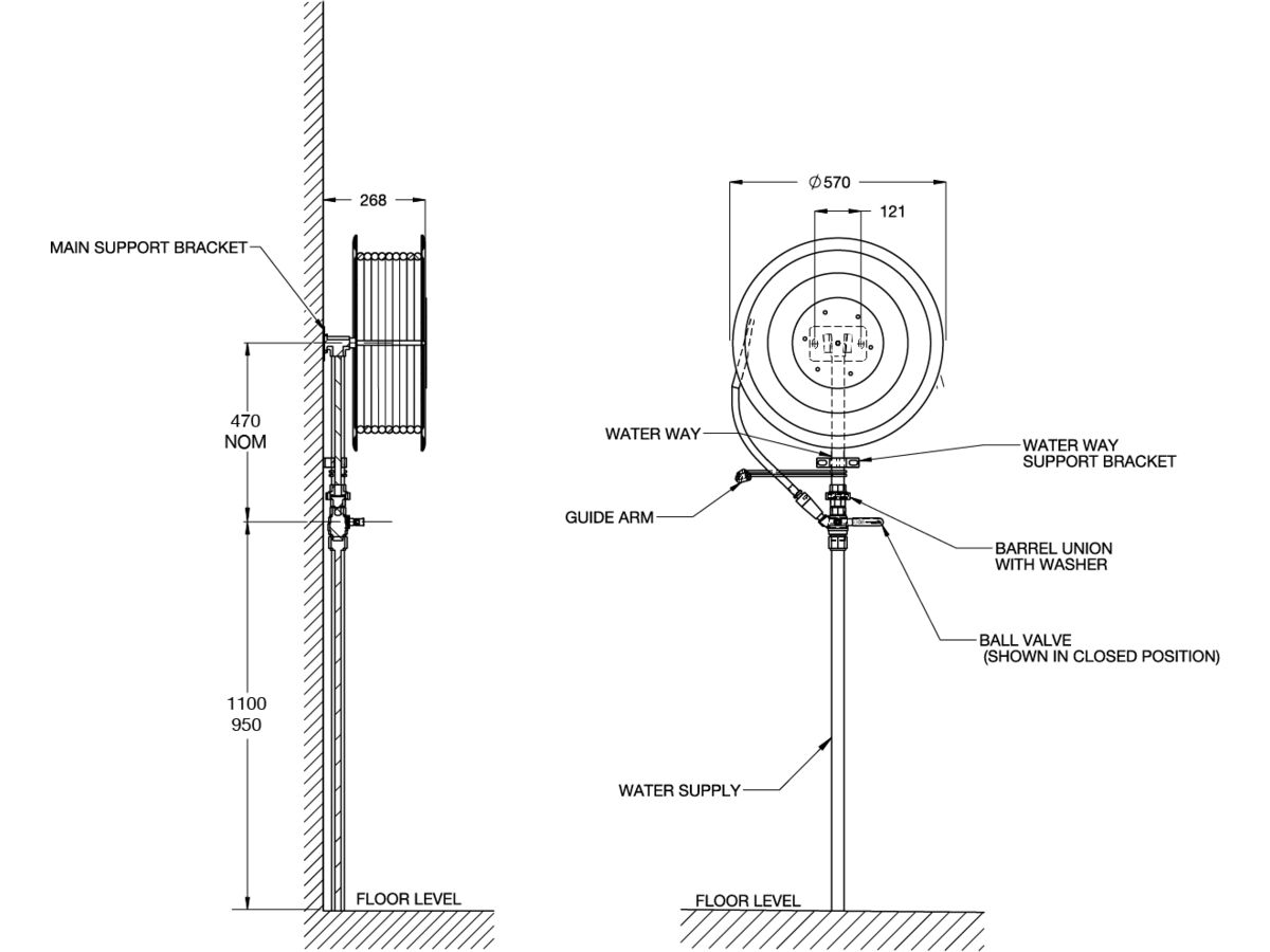 Standard Hose Reel Comp with Fittings Fixed 19mm x 3.6mtr