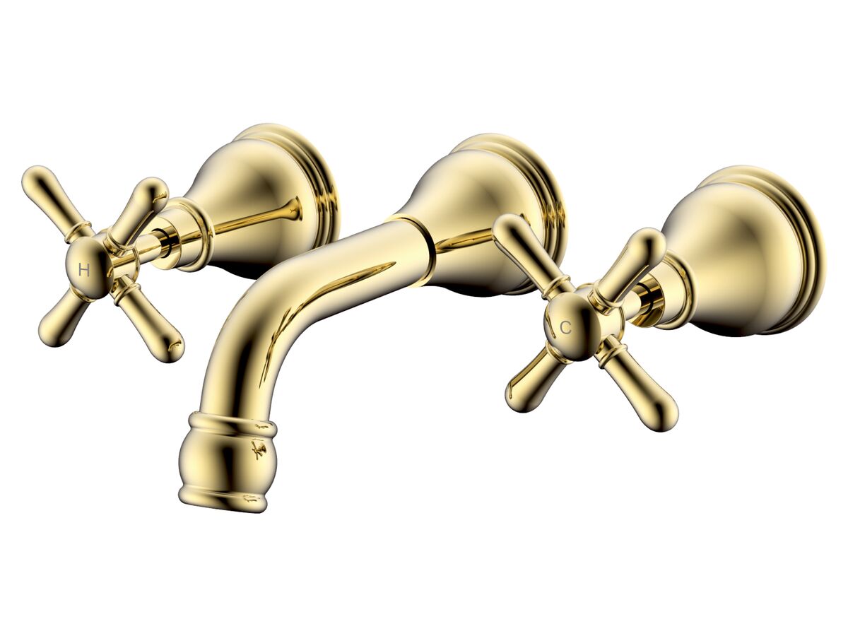 Milli Voir Wall Basin Set Cross Handle 150mm Brass Gold (5 Star)