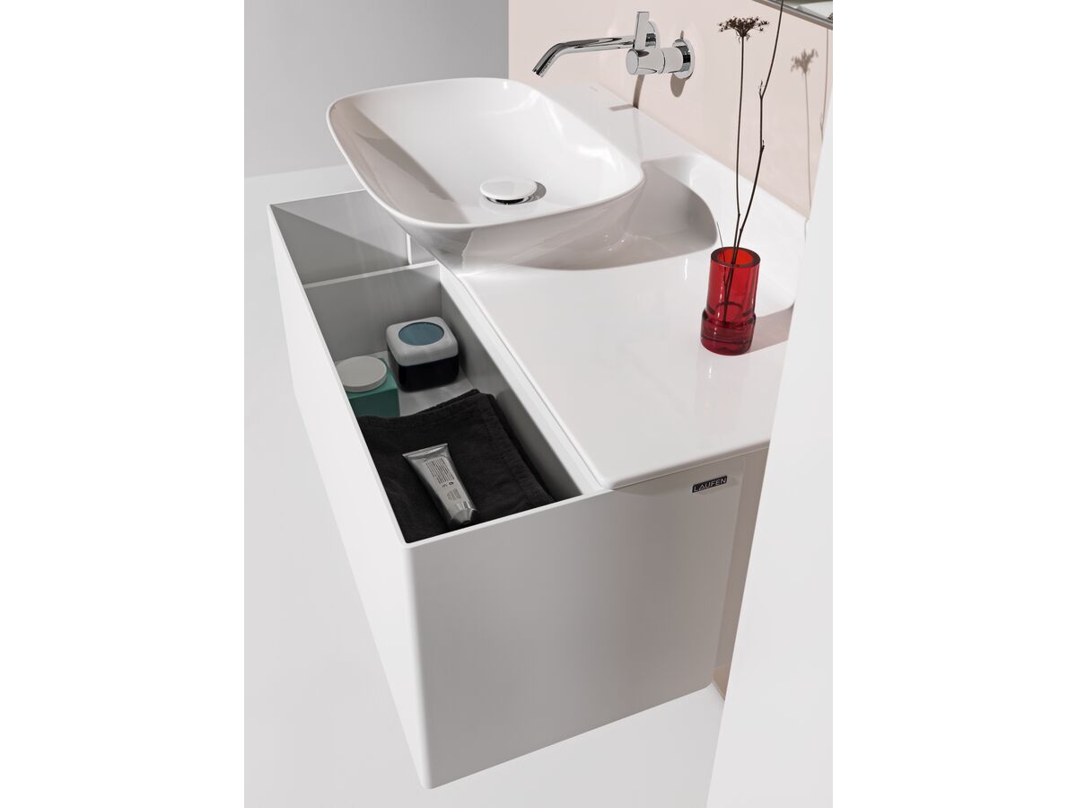 LAUFEN Ino Wall Basin with Shelf Left Hand Bowl with Fixing Bolts & Overflow No Taphole 900mm White
