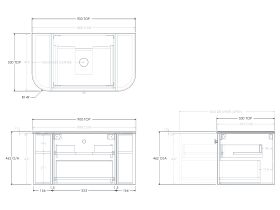 Technical Drawing - Kado Era 12mm Durasein Top Double Curve All Drawer 900mm Wall Hung Vanity with Center Basin