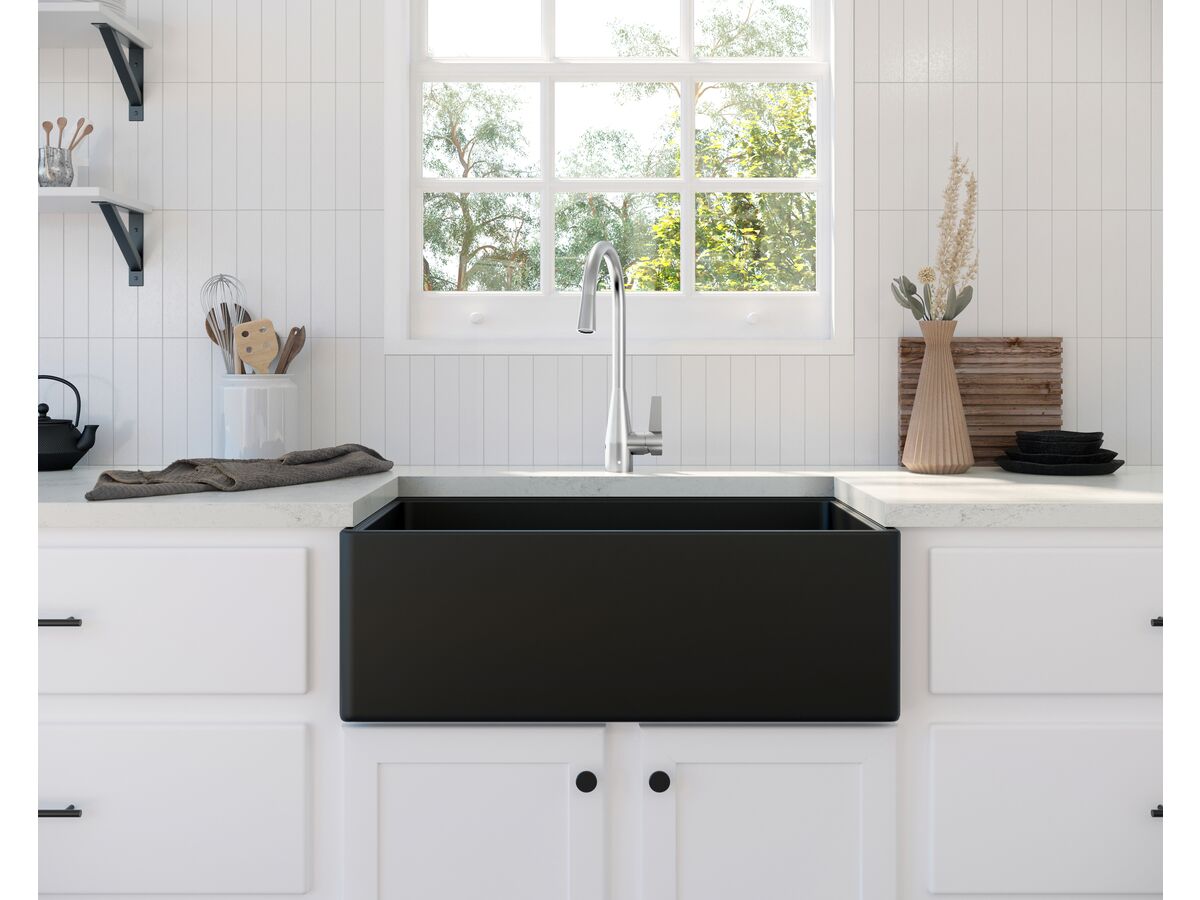 Memo Harper Single Bowl Butler Sink 610mm Fireclay Matte Black from Reece