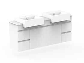 Posh Domaine Plus Semi-Recessed 1500 Double Bowl Wall Hung Vanity Unit Caesarstone Top