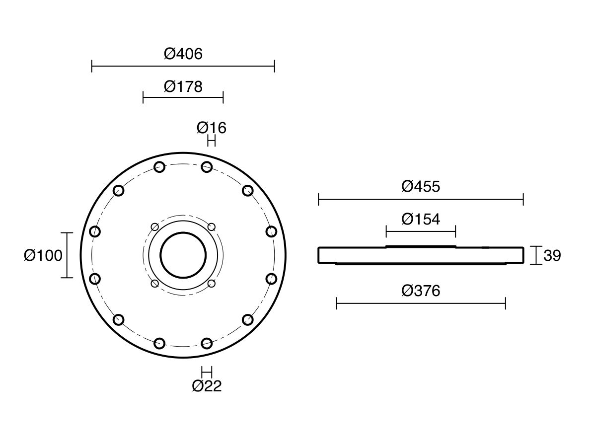 Dimax Mild Steel Offtake Flange PN16 B7 (B5) Fusion Coated DN 300mm x DN 100mm Central Offtake Complete with 4 x High Tensile Grade 8.8 M16 Studs, Nuts And Washers