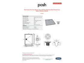 Specification Sheet - Posh Solus Tile Over Shower Tray with Rear Stainless Steel Round Floor Waste 1200mm x 900mm
