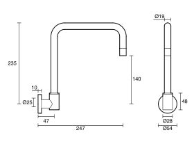 Technical Drawing - Scala Wall Sink Swivel Outlet Square