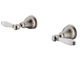 Milli Voir Wall Top Assemblies Lever Handle with Porcelain Handles Brushed Nickel