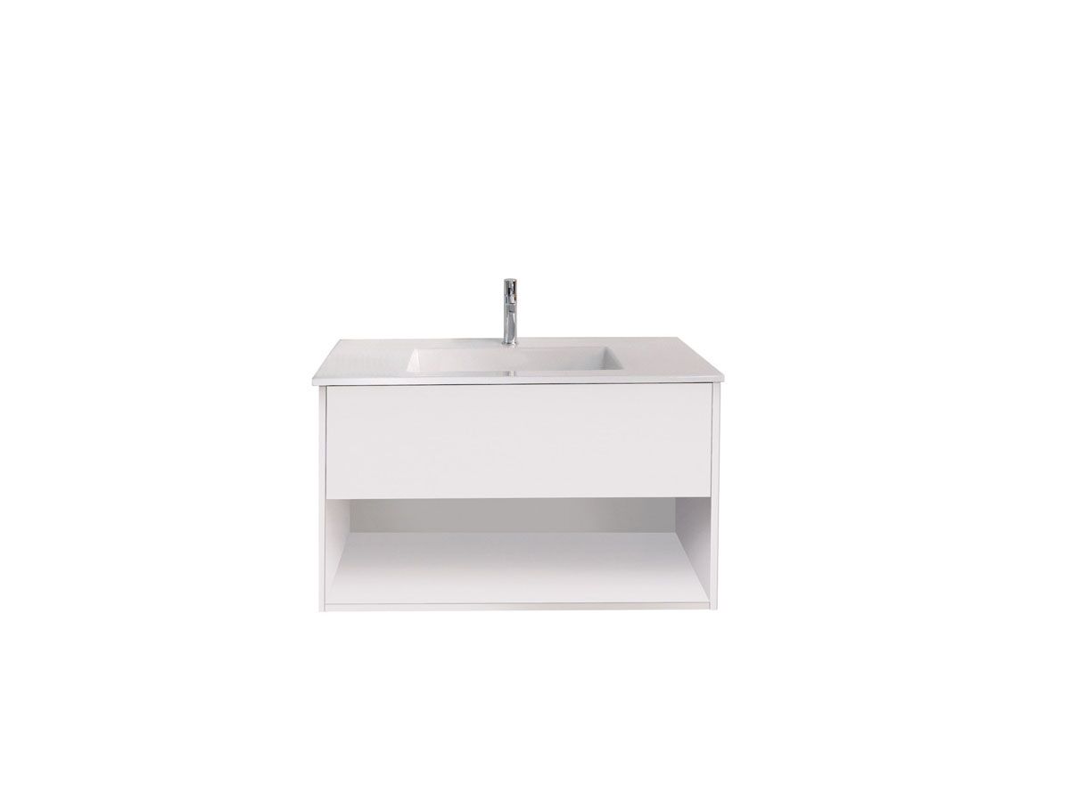 Posh Solus Wall Hung Vanity Unit Open Shelf (Acrylic Top) 1 Drawer 900mm