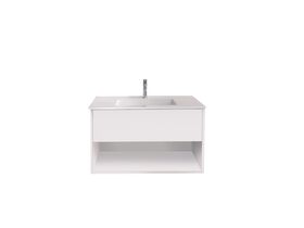 Posh Solus Wall Hung Vanity Unit Open Shelf (Acrylic Top) 1 Drawer 900mm
