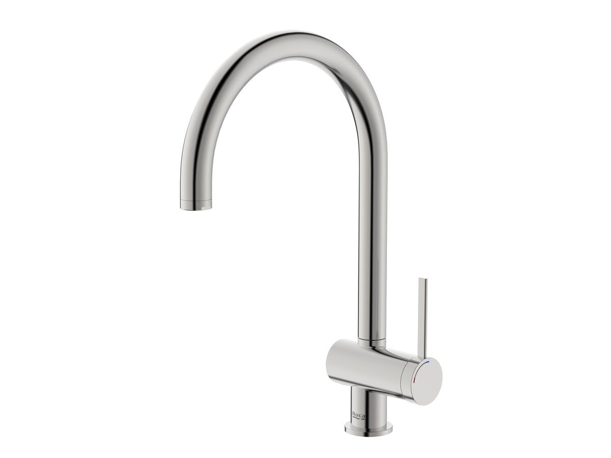 Roca Ona Gooseneck Sink Mixer Tap Brushed Nickel (5 Star)