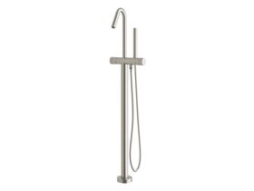 Milli Pure Floor Mounted Bath Mixer Tap with Handshower and Linear Textured Handle Trimset PVD Brushed Nickel (3 Star)