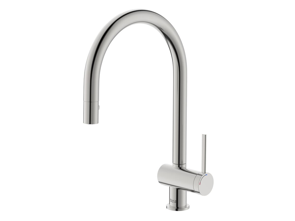 Roca Ona Gooseneck Pull Out Sink Mixer Tap 2 Function Brushed Nickel (5 Star)