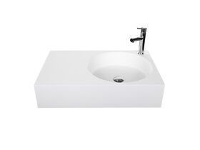 Omvivo Neo Solid Surface Wall Basin Right Hand Bowl 1 Taphole 700mm White